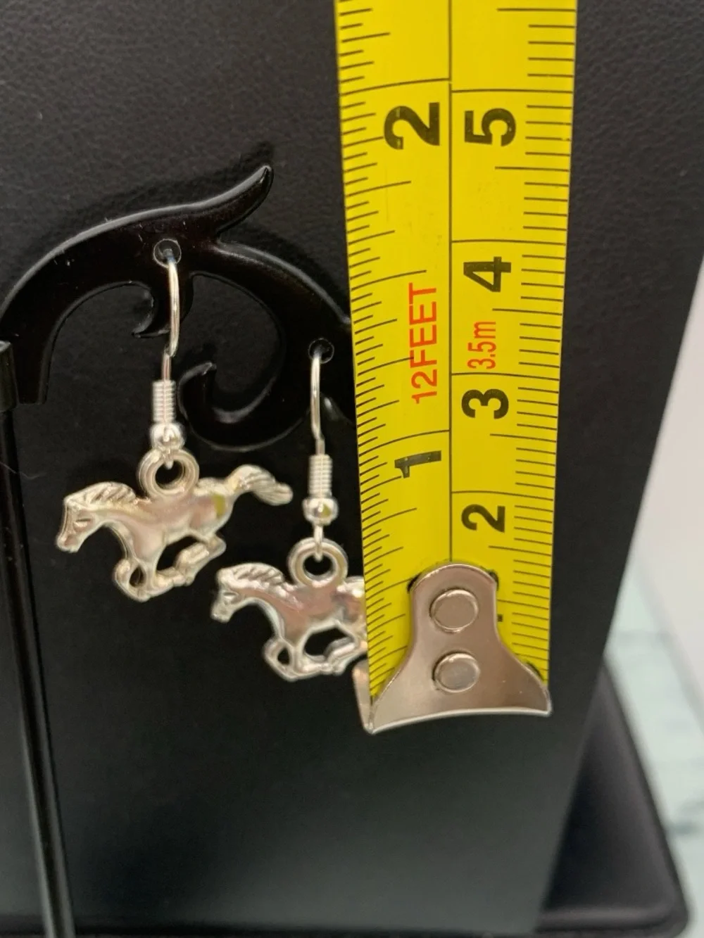 Small Silver tone galloping Horse Dangle Earrings - Charming Equine Design
